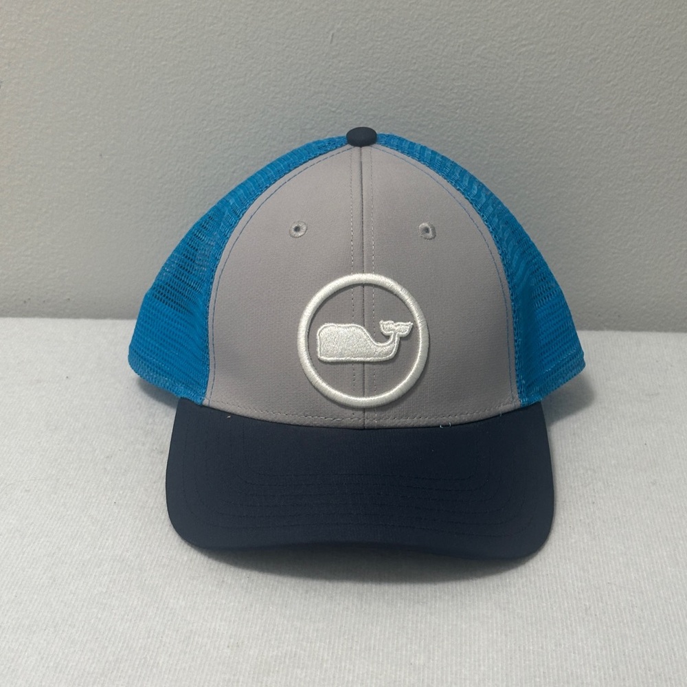 Vineyard Vines Blue and Gray Trucker Hat with Whale Golf Beach Preppy
